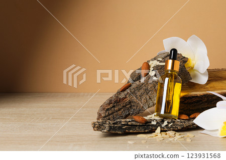 Skin care and body care concept - almonds, almond oil 123931568