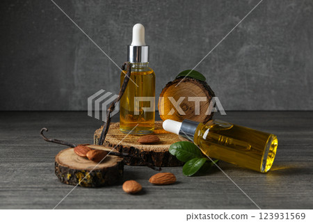 Skin care and body care concept - almonds, almond oil 123931569