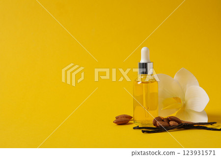 Skin care and body care concept - almonds, almond oil 123931571
