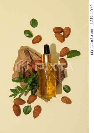 Skin care and body care concept - almonds, almond oil Skin care and body care concept - almonds, almond oil 123931574