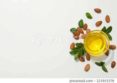 Skin care and body care concept - almonds, almond oil Skin care and body care concept - almonds, almond oil 123931576