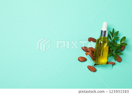 Skin care and body care concept - almonds, almond oil 123931583