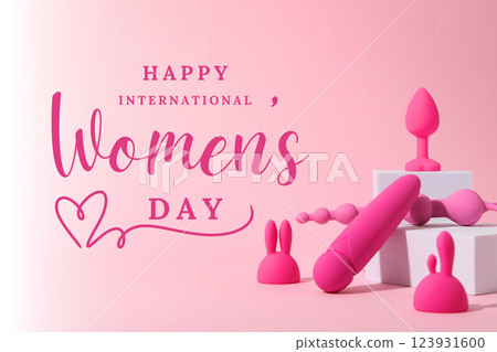 8 March, international women's day, pink sex toys on a light background, with text 8 March, international women's day, pink sex toys on a light background, with text 123931600