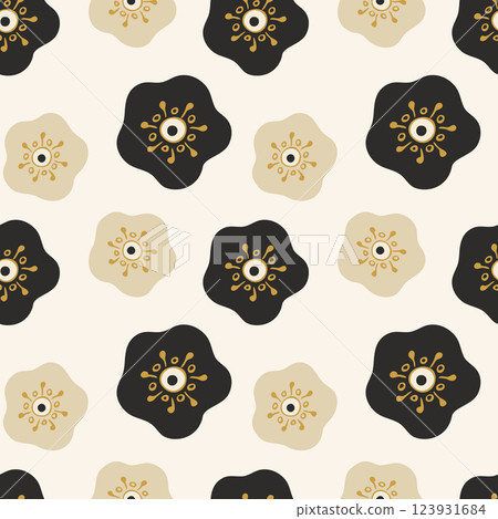 Pattern gold and dark flowers, doodle drawing stylized flowers . For textiles, packaging, wallpaper, backdrops. Pattern gold and dark flowers, doodle drawing stylized flowers . For textiles, packaging, wallpaper, backdrops. 123931684