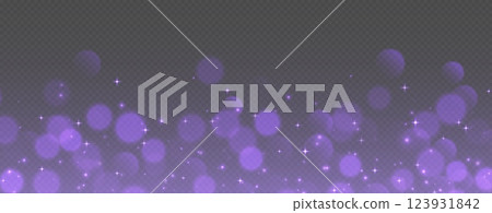 Purple bokeh with stars and sparkles, shiny overlay decoration isolated on grey background. 123931842