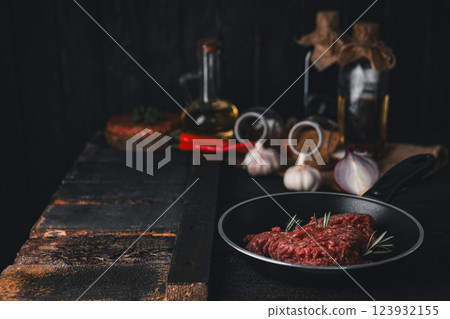 Ground meat, concept of cooking tasty meat food 123932155