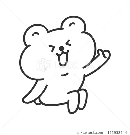 A cute sitting bear with a good sign - line drawing A cute sitting bear with a good sign - line drawing 123932344