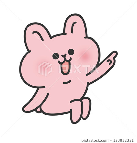 一隻可愛的兔子坐著指著 123932351