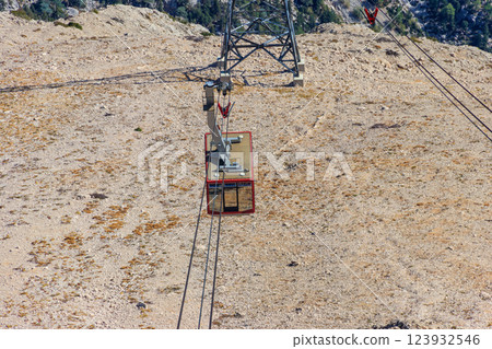 Cable car on ropeway leading to a top of Tahtali mountain in Antalya province, Turkey Cable car on ropeway leading to a top of Tahtali mountain in Antalya province, Turkey 123932546