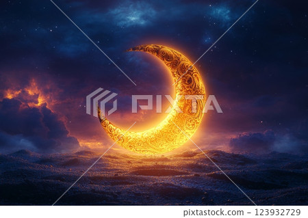 Radiant Crescent Moon Amid Mystical Clouds Radiant Crescent Moon Amid Mystical Clouds 123932729