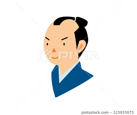 A simple illustration of a young samurai with a topknot 123933073