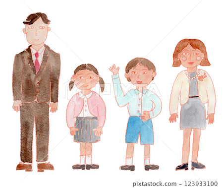 Boy, girl, father, mother, family watercolor illustration Boy, girl, father, mother, family watercolor illustration 123933100