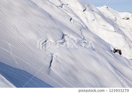 Cracks in the snow on Mt. Tanigawa during the snowmelt period (sign of an avalanche) 123933279