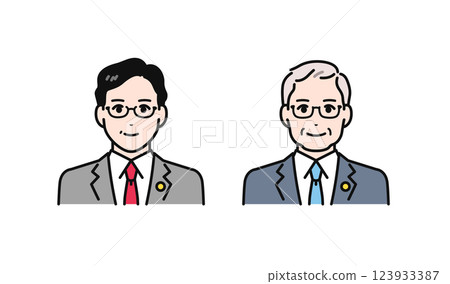 穿著西裝、佩戴徽章的中老年男士的簡單向量插圖集 123933387