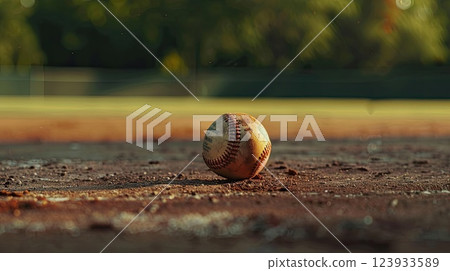 Baseball on sports field. Generative AI 123933589
