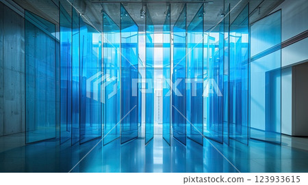 Blue glass partition. Generative AI 123933615