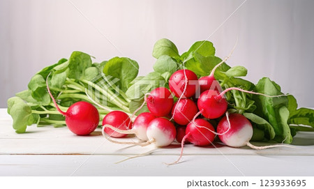 Ripe radishes close-up. Generative AI 123933695