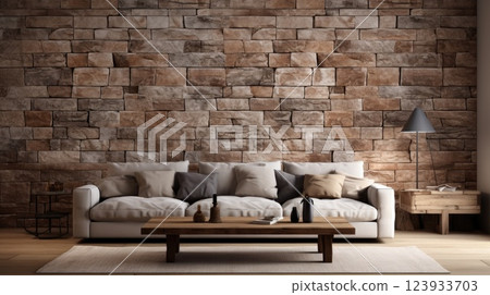 Rough stone wall background. Generative AI 123933703