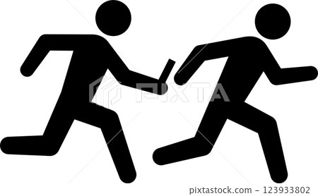 Icon of a runner passing the baton in a sprint Icon of a runner passing the baton in a sprint 123933802