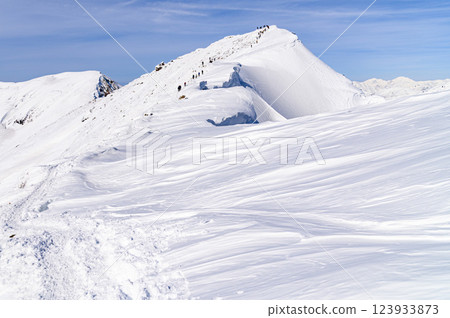 Spectacular winter scenery of the Tanigawa mountain range and Okinomimi Spectacular winter scenery of the Tanigawa mountain range and Okinomimi 123933873
