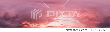 Sunset sky with bright glowing pink Cumulus clouds. Seamless spherical HDR 360 panorama. Full zenith or sky dome in 3D, sky replacement for aerial drone panoramas. Climate and weather change. Sunset sky with bright glowing pink Cumulus clouds. Seamless spherical HDR 360 panorama. Full zenith or sky dome in 3D, sky replacement for aerial drone panoramas. Climate and weather change. 123933973
