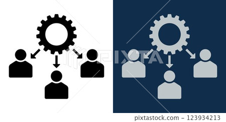 Teamwork and Workflow Icon. Gear Symbol with Connected People, Business Process, Management, Collaboration, Productivity, Corporate Structure, Human Resources, assistant personnel manager Teamwork and Workflow Icon. Gear Symbol with Connected People, Business Process, Management, Collaboration, Productivity, Corporate Structure, Human Resources, assistant personnel manager 123934213
