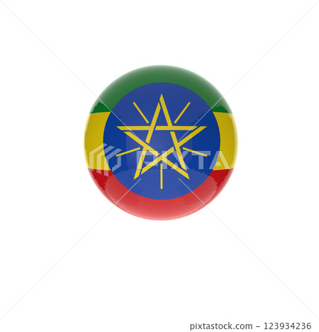 ethiopian flag in glossy round button of icon 123934236
