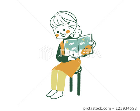 A woman reading a picture book - 4 colors 123934558