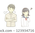 一名心懷不滿的女學生和一名焦慮的中年男子 123934716