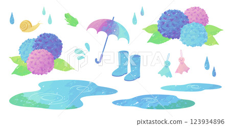 用水彩或蠟筆繪製的美麗雨季插圖。 123934896