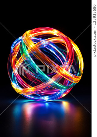 Colorful light spheres floating on a black background 123935680