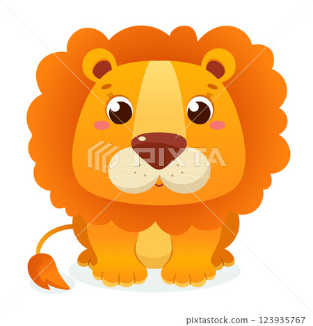 Cute cartoon lion on isolated background.Vector illustration. 123935767
