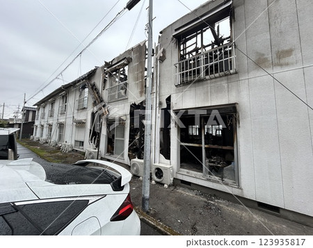 Stock photo of a fire scene: a burnt apartment 123935817