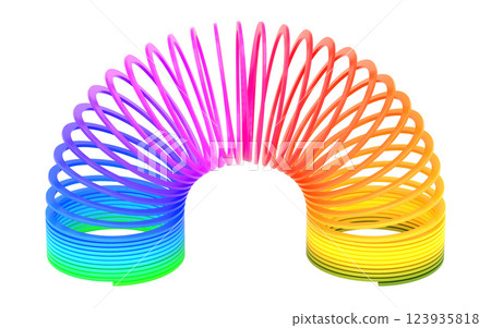Slinky rainbow spring toy isolated on white background - 3d illustration 123935818