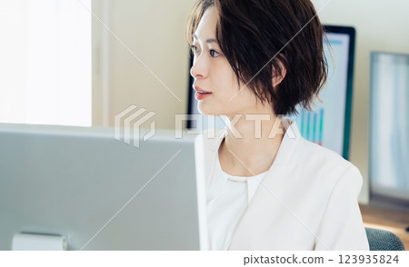 Businesswoman working with digital transformation tools Businesswoman working with digital transformation tools 123935824
