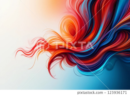 Vibrant red, orange, and blue colors, line wave creating dynamic patterns. 123936171
