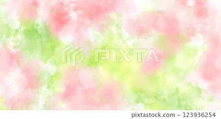 春色水彩抽象畫，美麗的背景，有粉紅色、白色和綠色的污跡 123936254