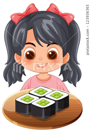 Happy Girl Enjoying Sushi Meal Happy Girl Enjoying Sushi Meal 123936365