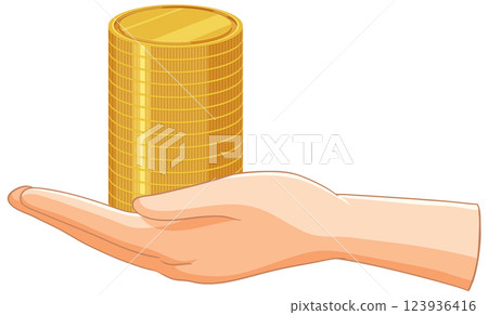 Hand Holding Stack of Gold Coins 123936416