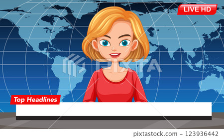 Animated News Anchor Illustration Animated News Anchor Illustration 123936442