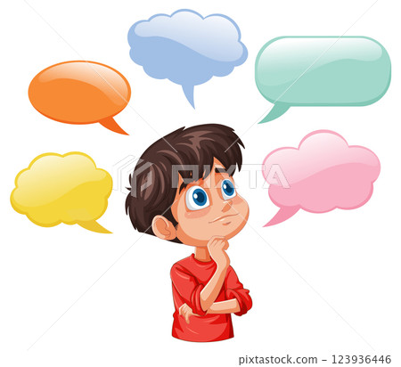 Child Thinking with Colorful Speech Bubbles 123936446