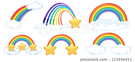 Colorful Rainbows and Stars in Clouds 123936451
