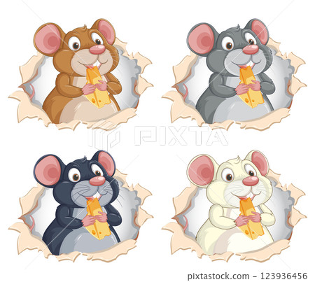 Cheerful Mice Enjoying Cheese Together 123936456