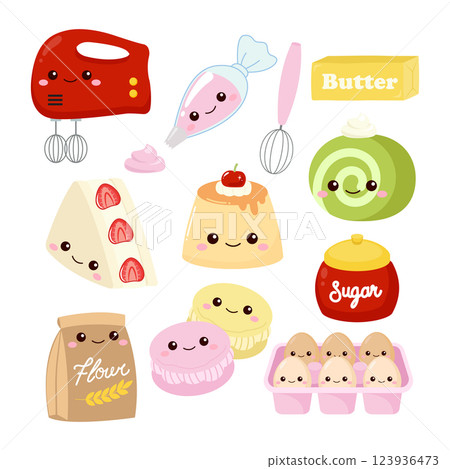 Cute baking tool and dessert collection 123936473