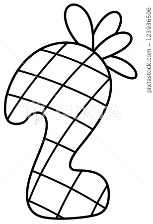 Hand drawn outline illustration of  pineapple number 2, number clipart with fruit for kids, school worksheet 123936506