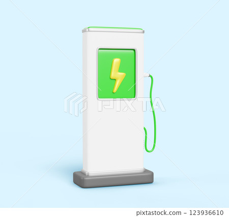 3d Electric car charging station render icon. Realistic fast charger to charge vehicle battery. EV charging point for city parking. Alternative fuel, green energy and eco technology. 3D illustration 3d Electric car charging station render icon. Realistic fast charger to charge vehicle battery. EV charging point for city parking. Alternative fuel, green energy and eco technology. 3D illustration 123936610