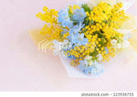 Mimosa and delphinium bouquet Mimosa and delphinium bouquet 123936735