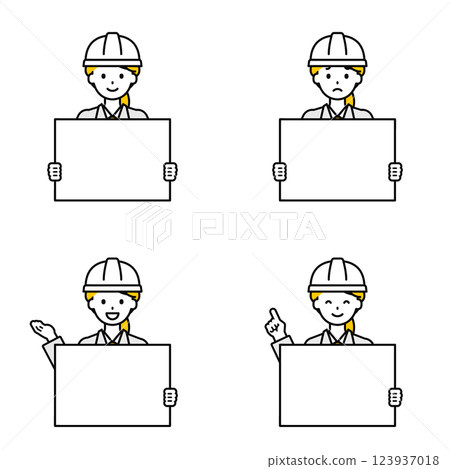 Set of people holding panels_women workers Set of people holding panels_women workers 123937018