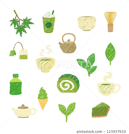 Green tea, matcha, tea icon, hand-drawn style 123937610
