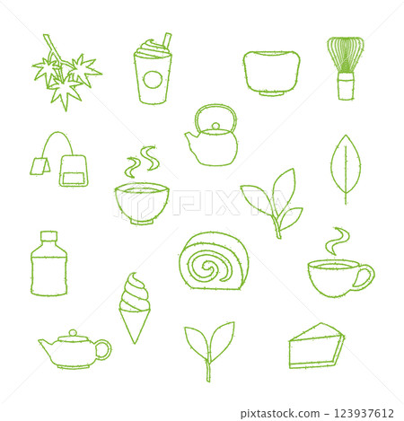 Green tea, matcha, tea icon, hand-drawn style 123937612